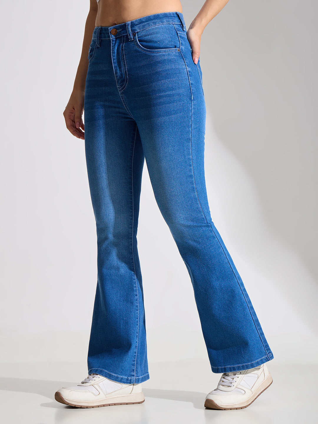 High Rise Flare Fit Jeans-Mid Blue