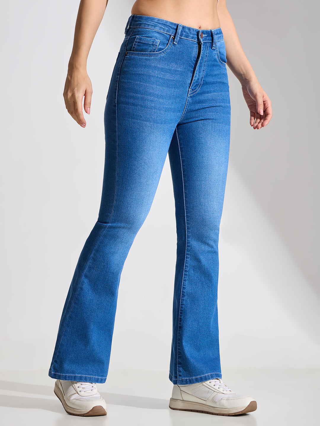 High Rise Flare Fit Jeans-Mid Blue