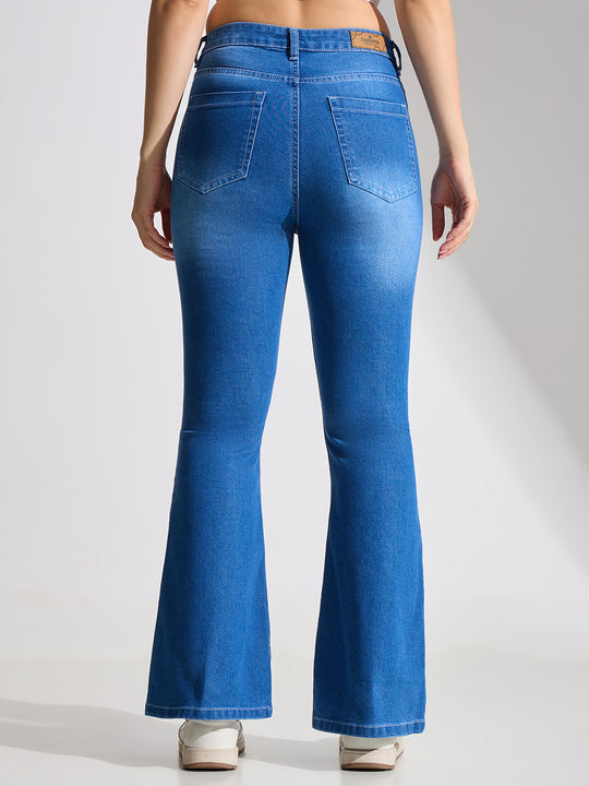 High Rise Flare Fit Jeans-Mid Blue