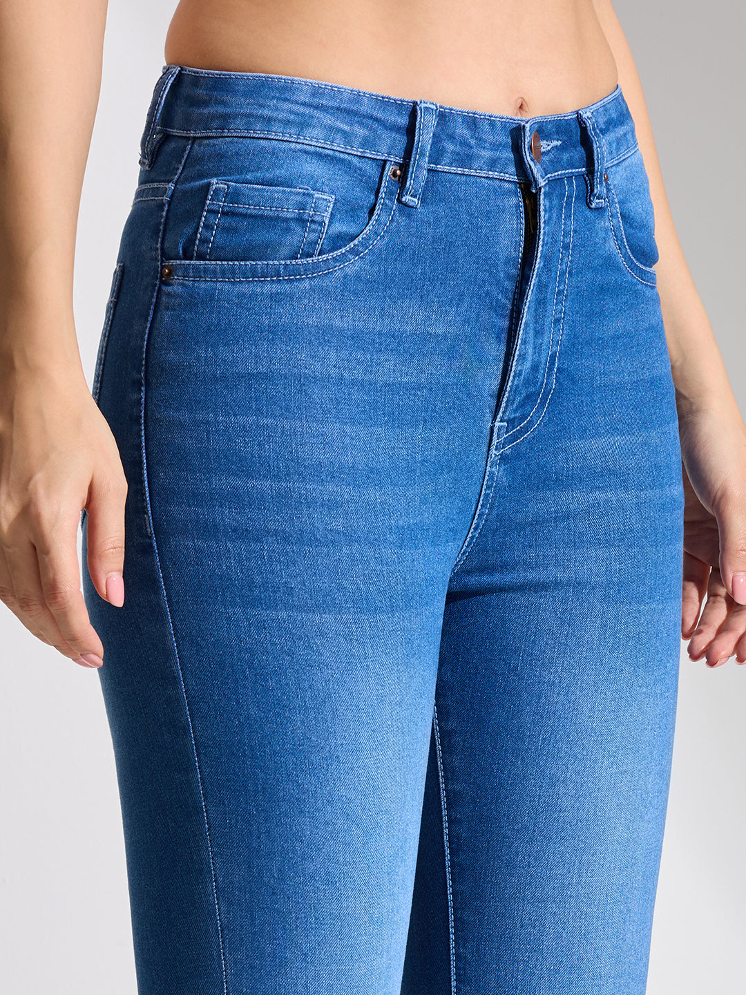 High Rise Flare Fit Jeans-Mid Blue