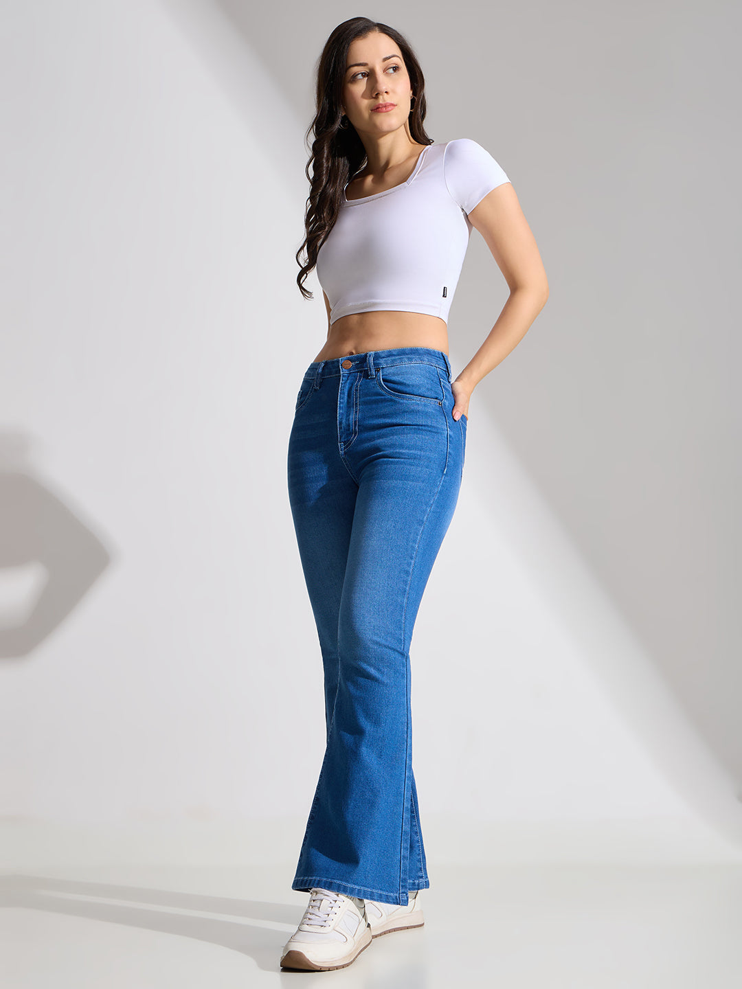 High Rise Flare Fit Jeans-Mid Blue