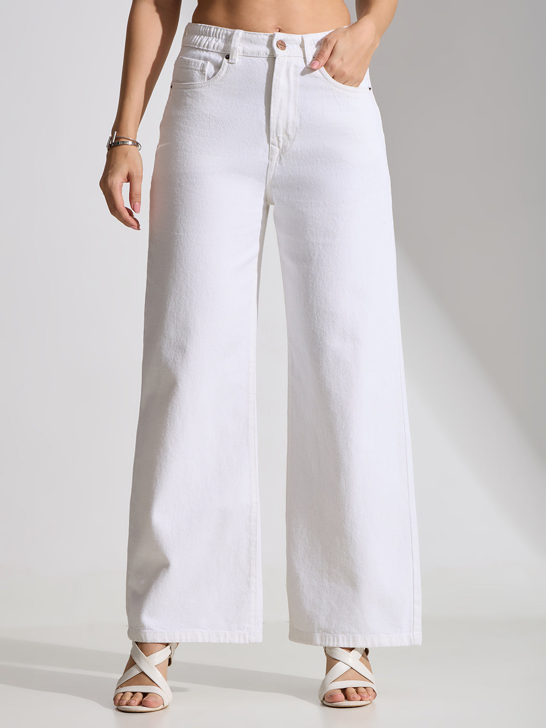High Rise Basic Wide Leg Jeans-White