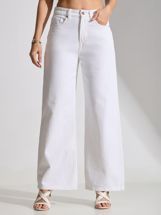 High Rise Basic Wide Leg Jeans-White