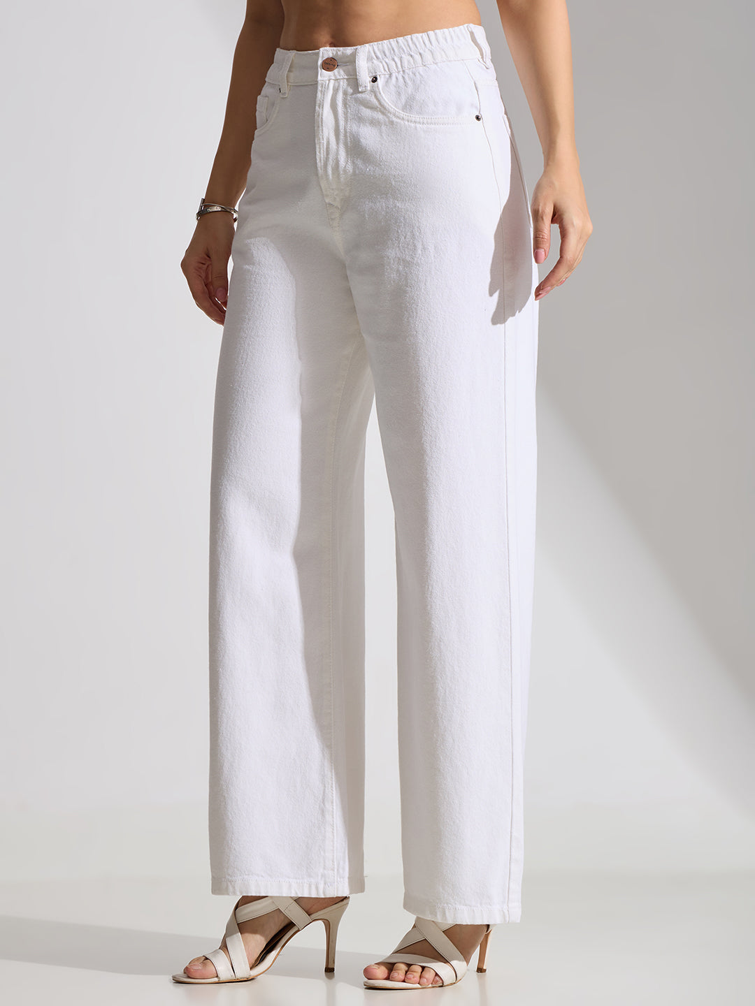 High Rise Basic Wide Leg Jeans-White