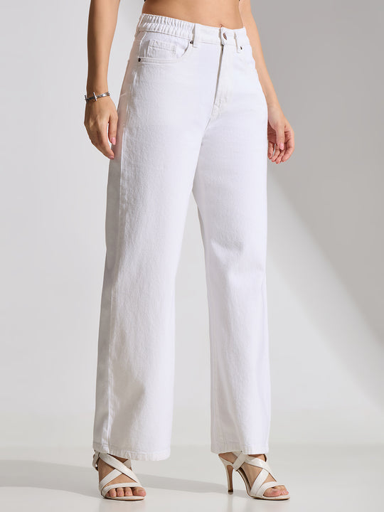 High Rise Basic Wide Leg Jeans-White