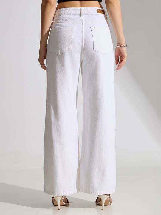 High Rise Basic Wide Leg Jeans-White