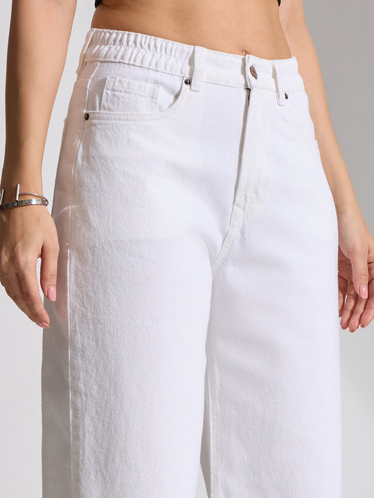 High Rise Basic Wide Leg Jeans-White