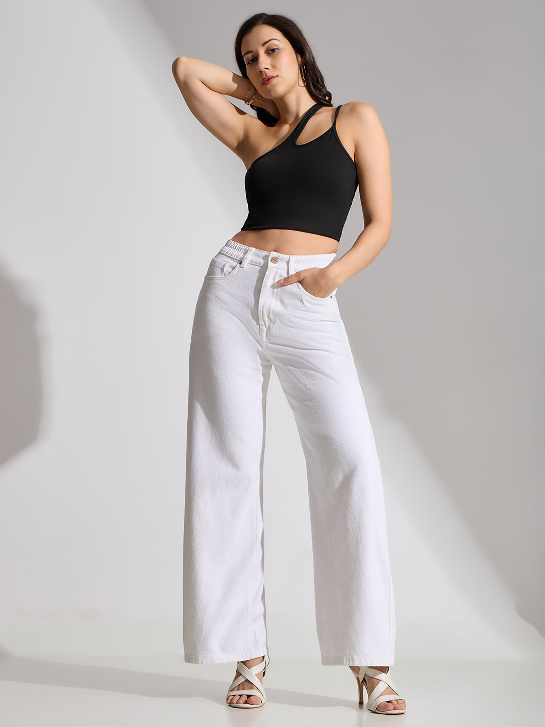 High Rise Basic Wide Leg Jeans-White