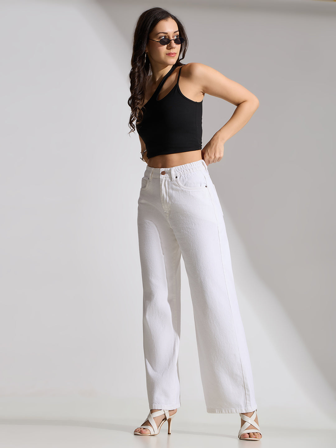 High Rise Basic Wide Leg Jeans-White