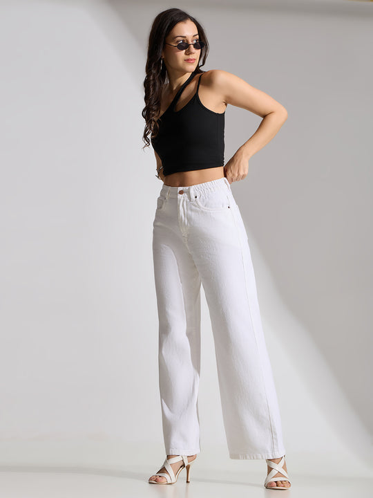 High Rise Basic Wide Leg Jeans-White