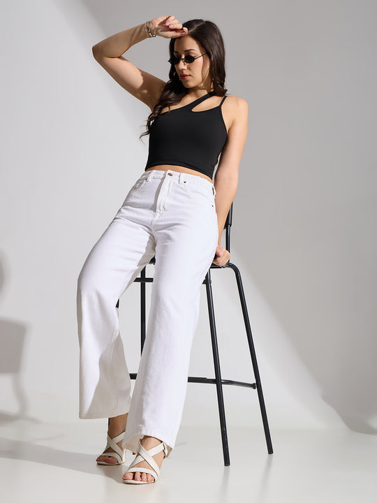 High Rise Basic Wide Leg Jeans-White