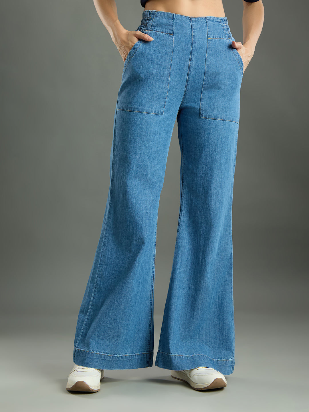TARAMA Classic Blue Pull-On Flare Fit Jeans