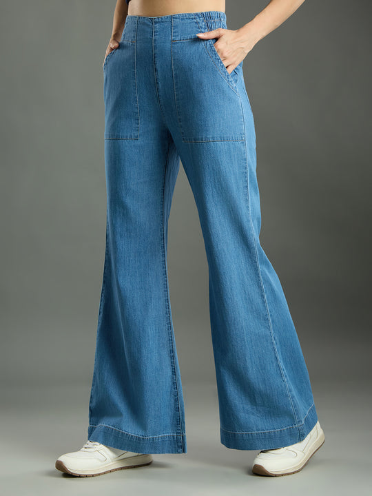 TARAMA Classic Blue Pull-On Flare Fit Jeans