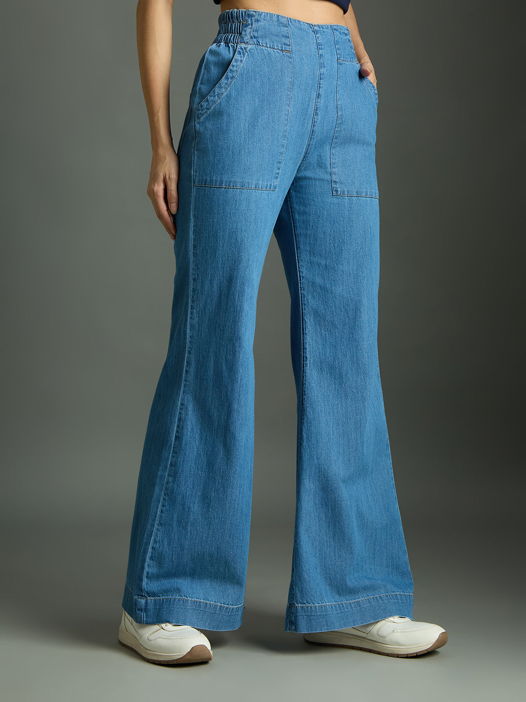 TARAMA Classic Blue Pull-On Flare Fit Jeans