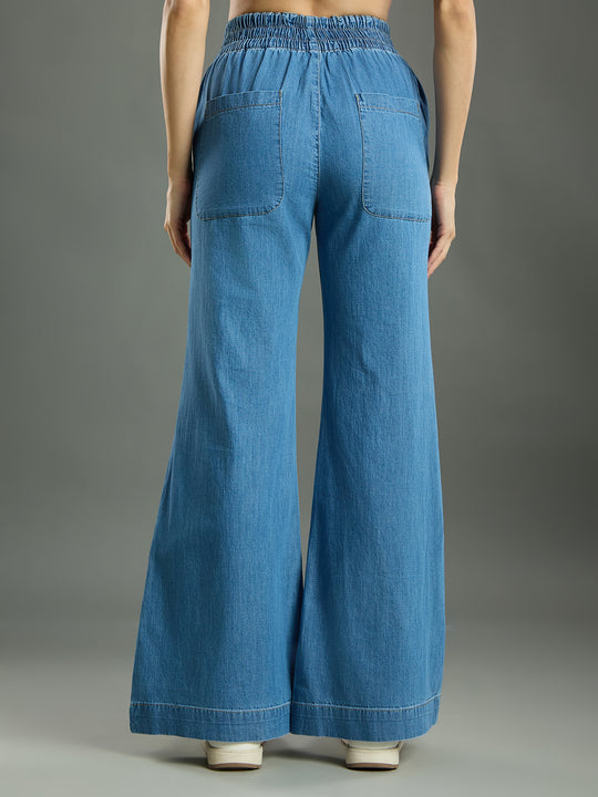 TARAMA Classic Blue Pull-On Flare Fit Jeans