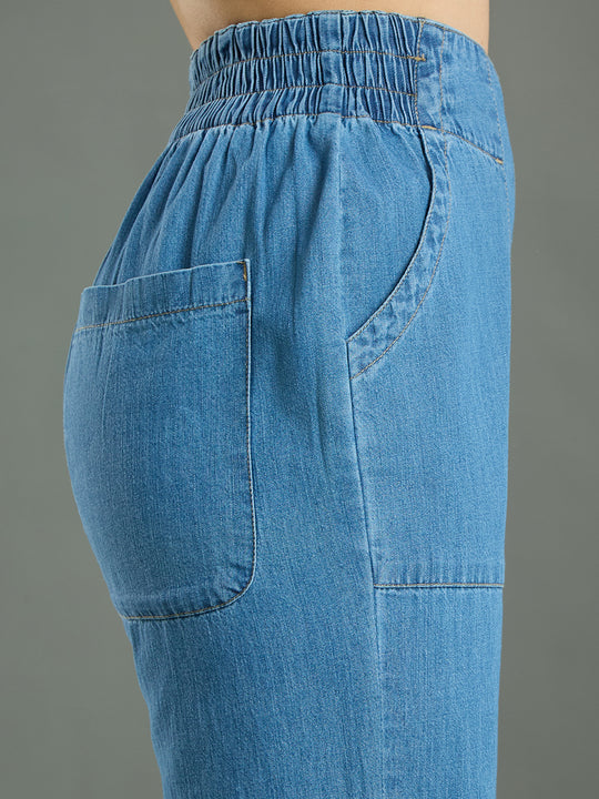 TARAMA Classic Blue Pull-On Flare Fit Jeans