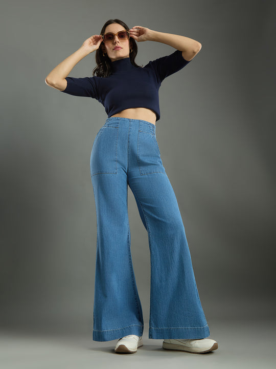 TARAMA Classic Blue Pull-On Flare Fit Jeans