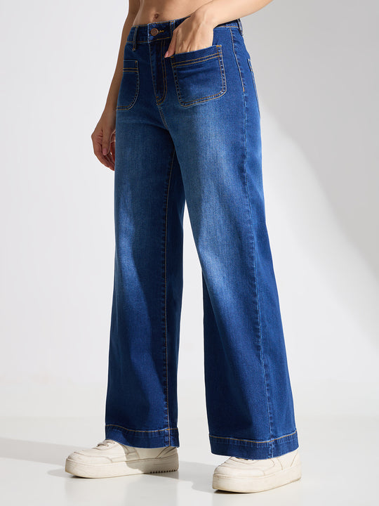 Angled Pockets Flare Fit Jeans