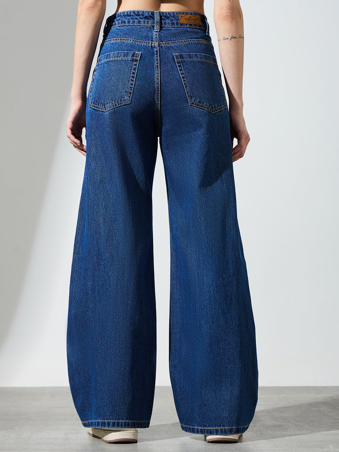 Women’s Blue Wide-Leg Rhinestone Detail Jeans