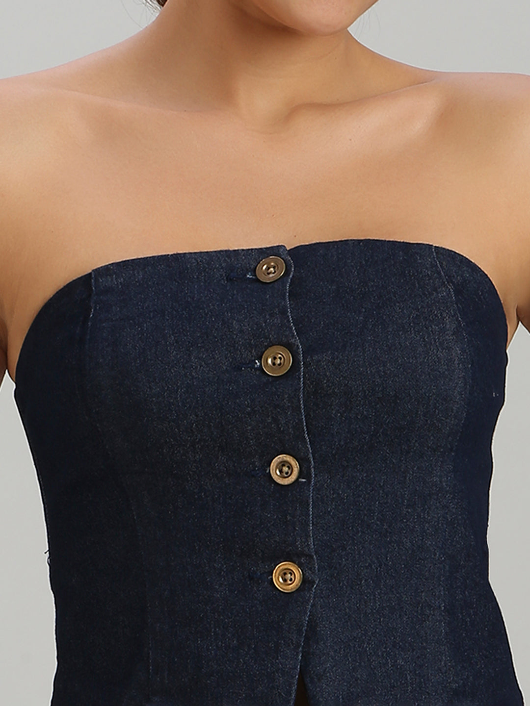 TARAMA Stretchable Women's Dark Blue Denim Corset Top