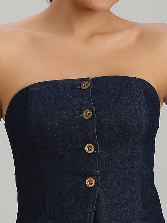TARAMA Stretchable Women's Dark Blue Denim Corset Top