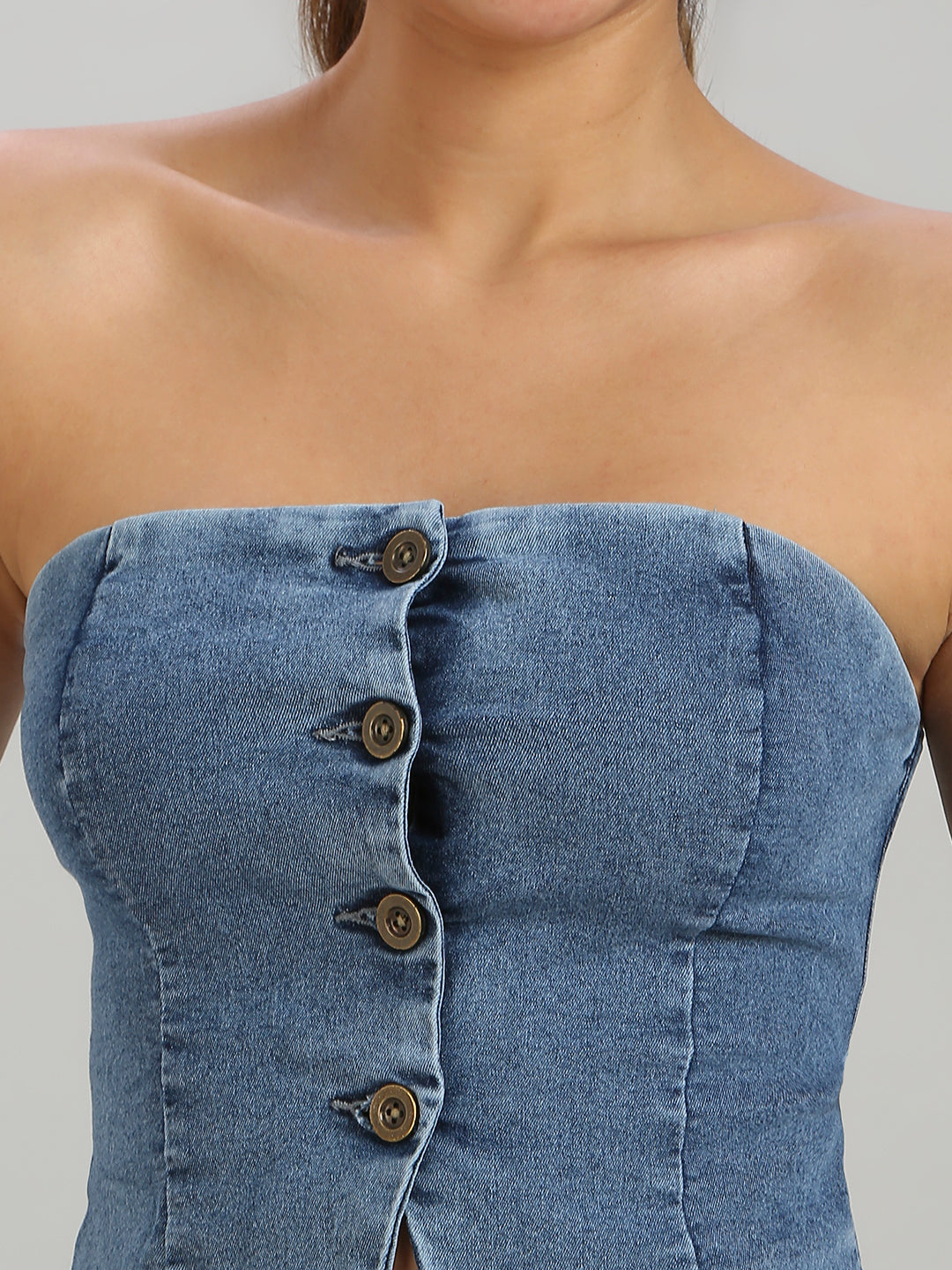 TARAMA Stretchable Women's Mid Blue Denim Corset Top