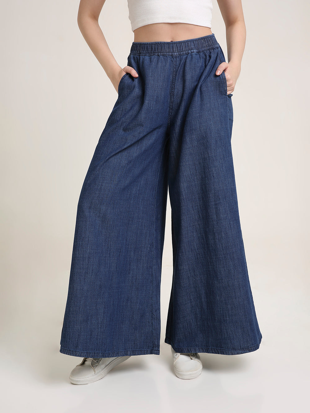 TARAMA Women High Waist Flared in Solid Denim