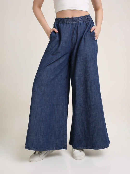 TARAMA Women High Waist Flared in Solid Denim