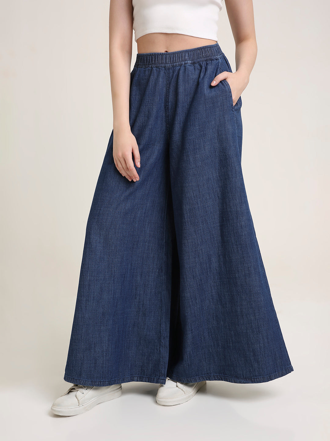 TARAMA Women High Waist Flared in Solid Denim