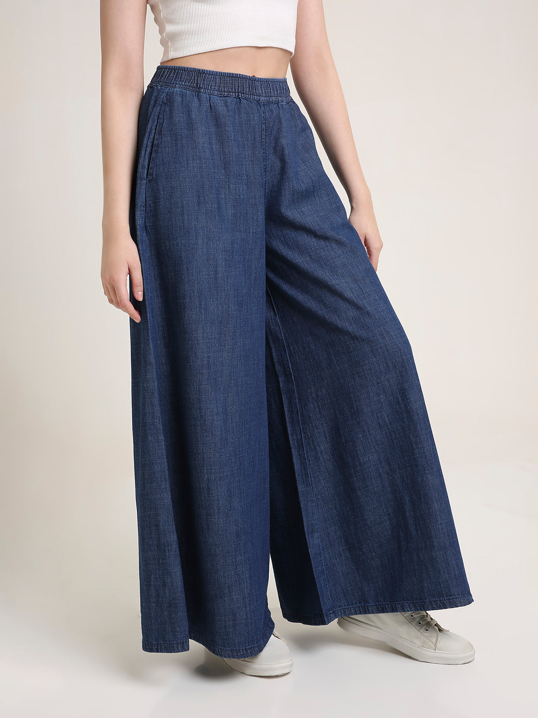 TARAMA Women High Waist Flared in Solid Denim