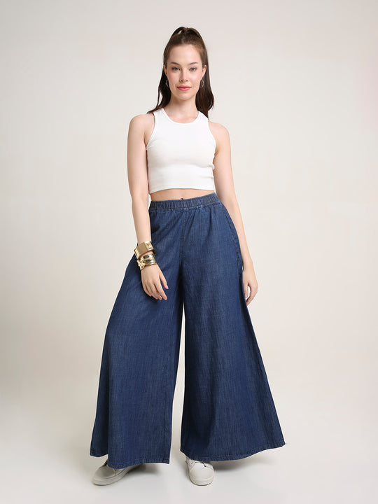 TARAMA Women High Waist Flared in Solid Denim