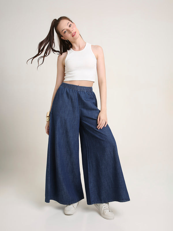 TARAMA Women High Waist Flared in Solid Denim