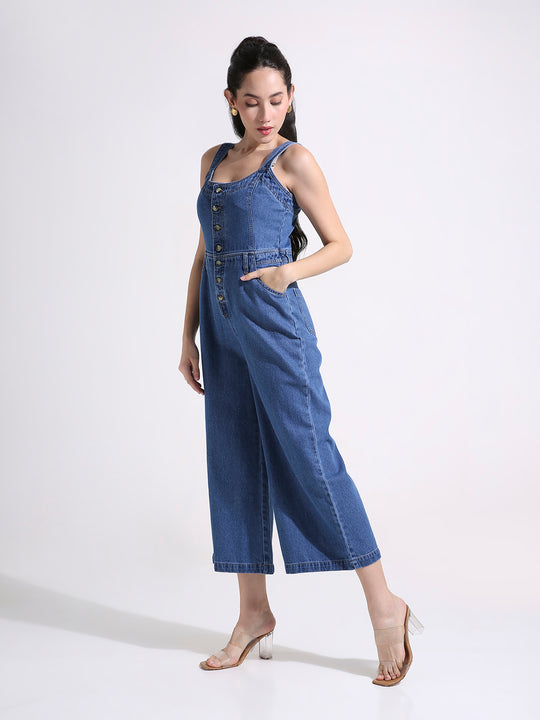 Blue Denim Wide Leg Jumpsuit