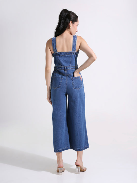 Blue Denim Wide Leg Jumpsuit