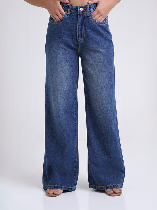 TARAMA Women Wide Leg High-Rise Dark Blue Jeans