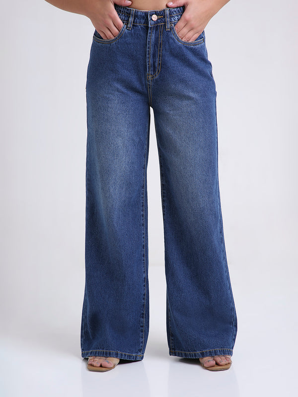 TARAMA Women Wide Leg High-Rise Dark Blue Jeans