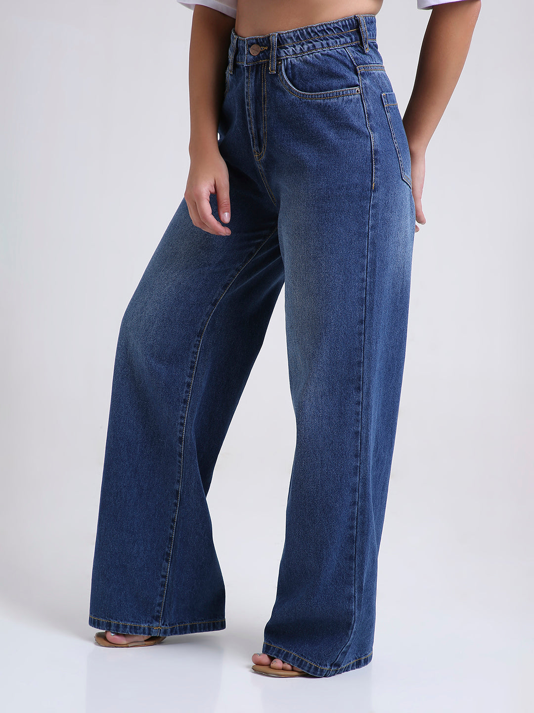 TARAMA Women Wide Leg High-Rise Dark Blue Jeans