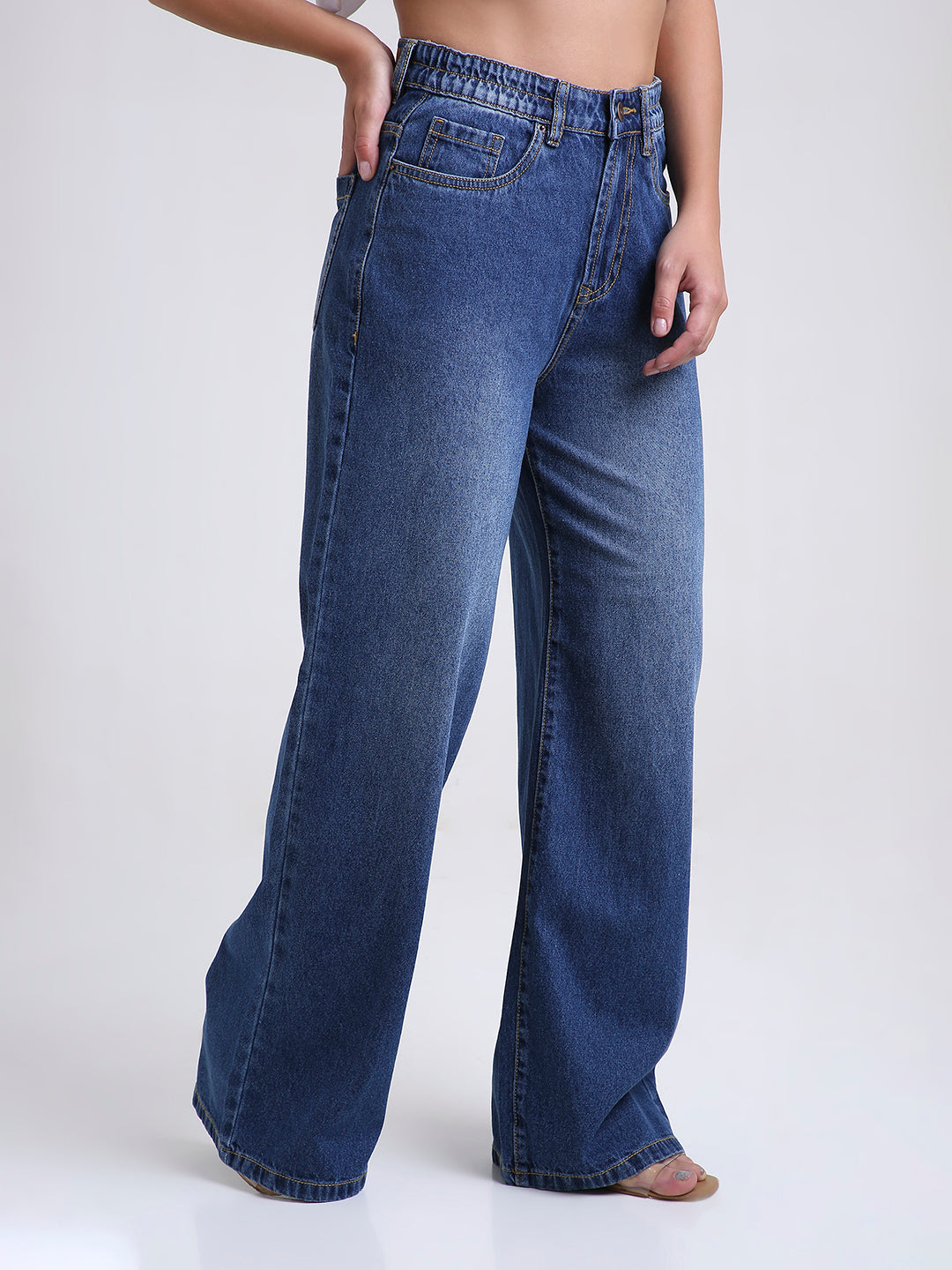 TARAMA Women Wide Leg High-Rise Dark Blue Jeans