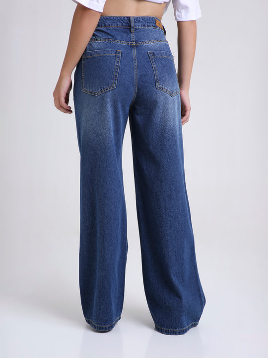 TARAMA Women Wide Leg High-Rise Dark Blue Jeans