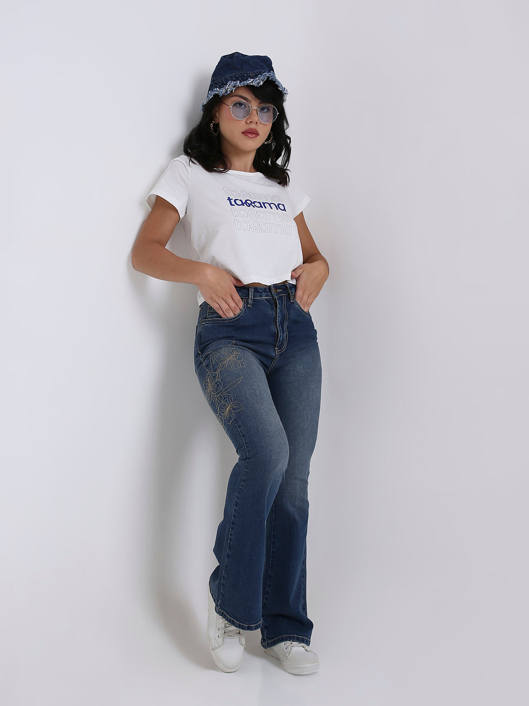 TARAMA Women Floral Embroidered High-Rise Bootcut Stretchable Jeans