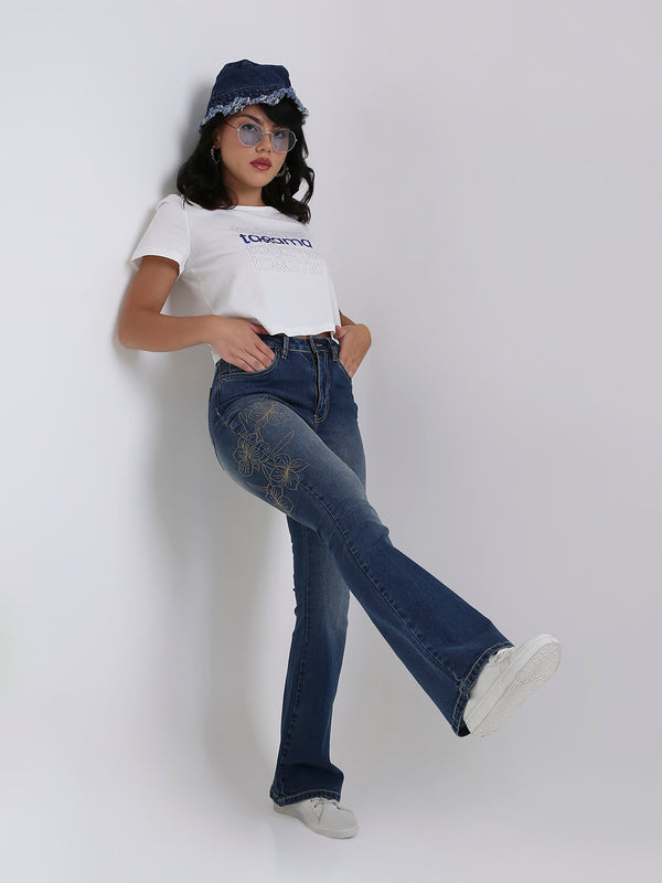 TARAMA Women Floral Embroidered High-Rise Bootcut Stretchable Jeans
