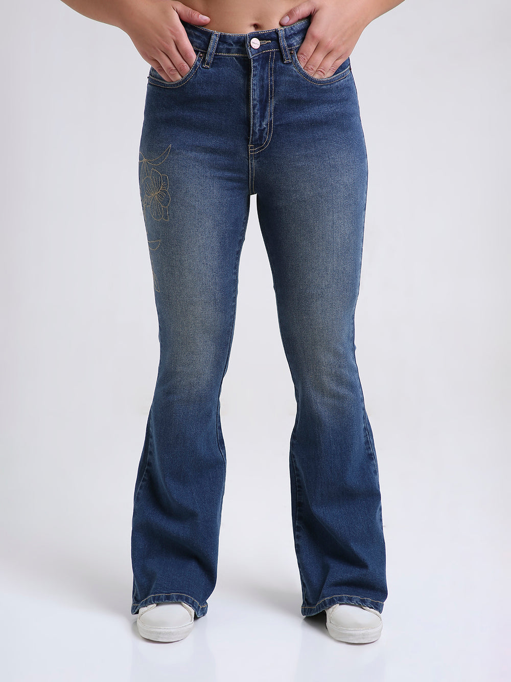 TARAMA Women Floral Embroidered High-Rise Bootcut Stretchable Jeans