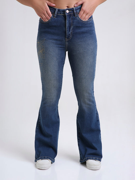 TARAMA Women Floral Embroidered High-Rise Bootcut Stretchable Jeans