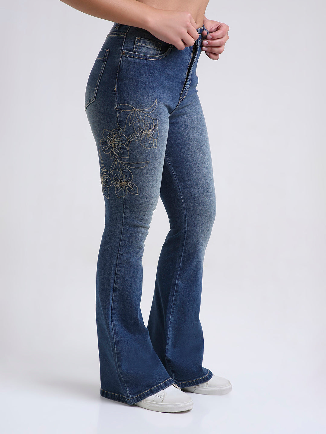TARAMA Women Floral Embroidered High-Rise Bootcut Stretchable Jeans