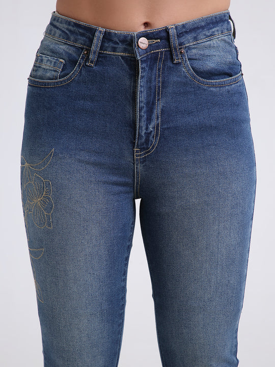 TARAMA Women Floral Embroidered High-Rise Bootcut Stretchable Jeans