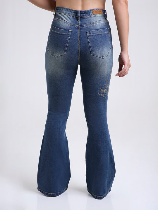 TARAMA Women Floral Embroidered High-Rise Bootcut Stretchable Jeans