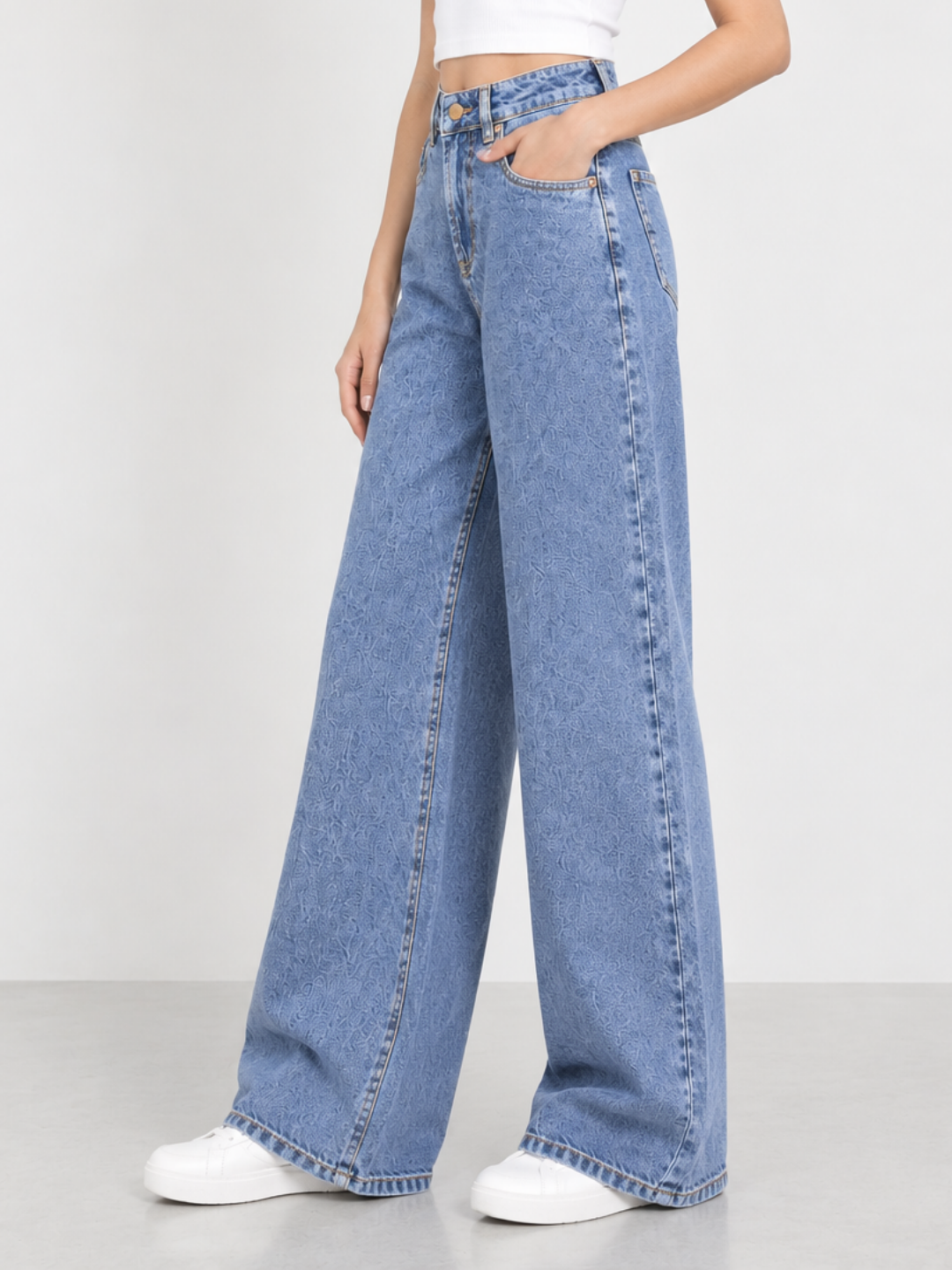 Wide Leg High-Rise Basic Light Blue Jeans