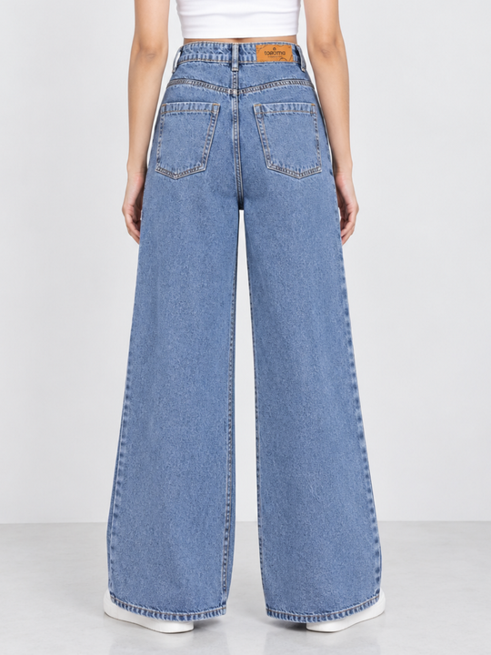 Wide Leg High-Rise Basic Light Blue Jeans
