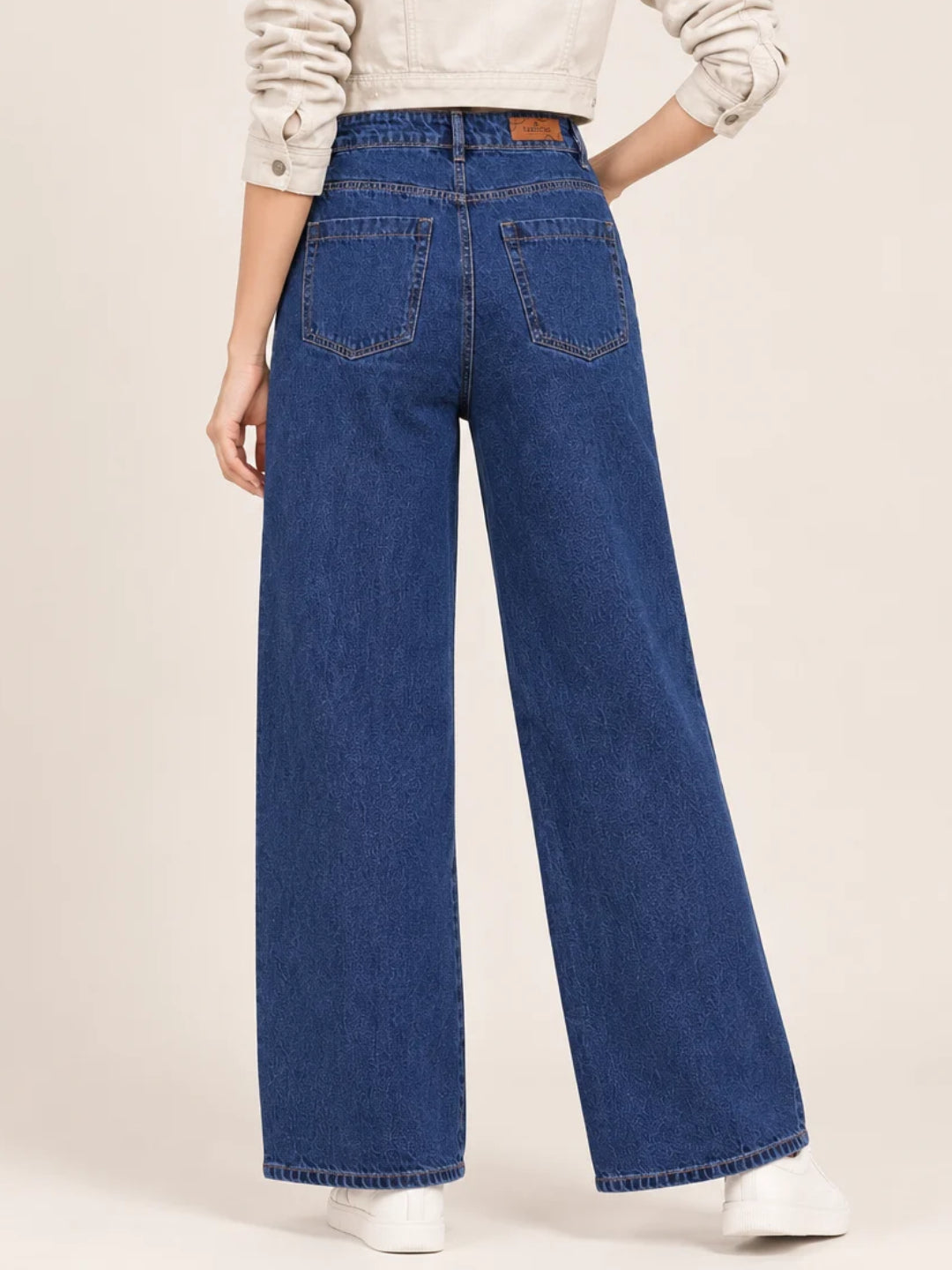 Women’s Blue Wide-Leg Rhinestone Detail Jeans