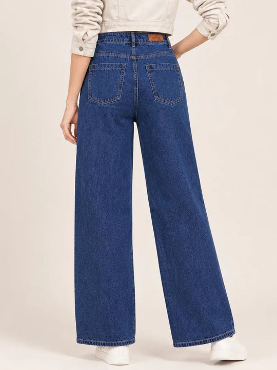 Women’s Blue Wide-Leg Rhinestone Detail Jeans